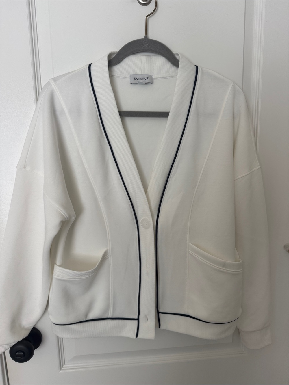 Evereve Cream Cardigan with Gray Trim